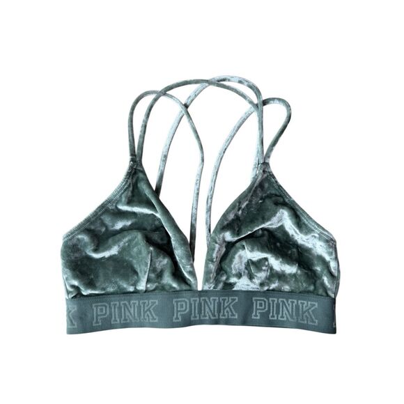 Victoria's Secret PINK Crushed Velvet Sage Green Unlined Bralette Size S - Picture 3 of 8